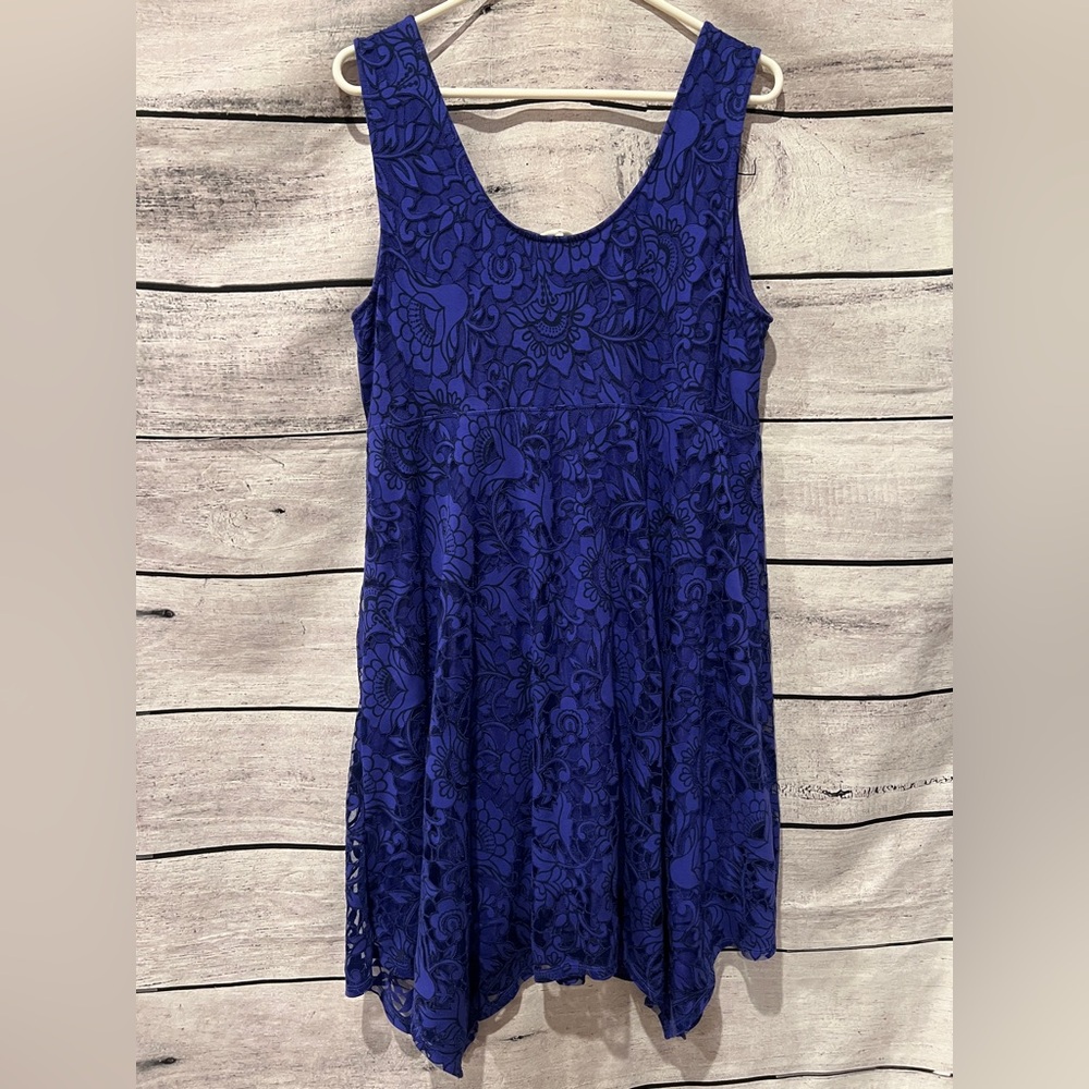 Soma Purple Floral Lace Overlay Lounge Dress Handkerchief Hem Lined Chemise - Picture 5 of 7